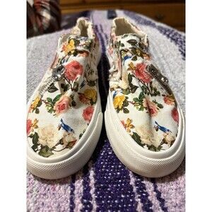 Blowfish By Malibu 7M Shoes Distressed White Canvas Mariachi Floral Sneakers